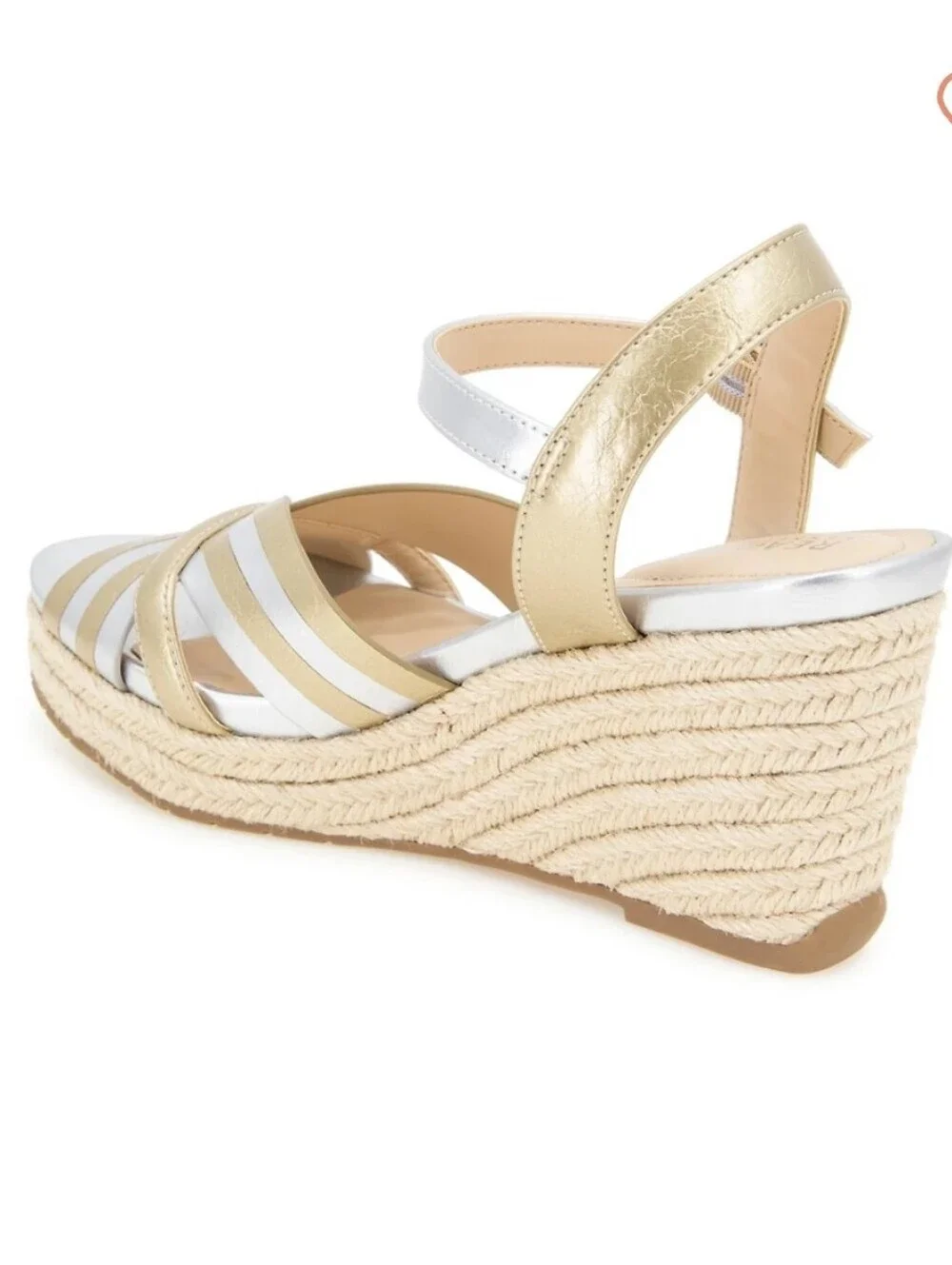 Kenneth Cole NEW IN BOX Metallic Gold and Silver Espadrille Wedge Sandal Sz 6.5